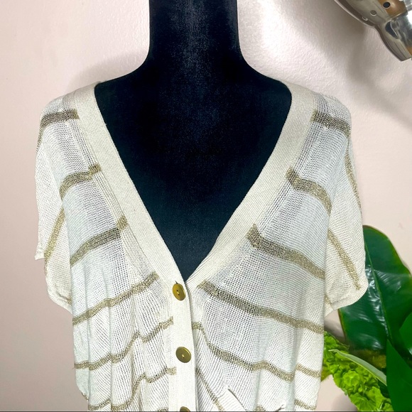 H&M Striped Sheer Knit Buttondown Cap Sleeves V-neckline Cardigan Top Sweater - Picture 5 of 5